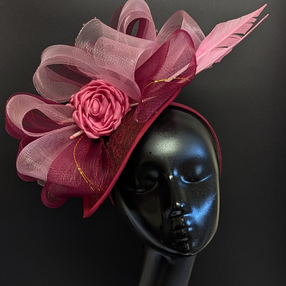 Burgundy with Pink highlights Fascinator